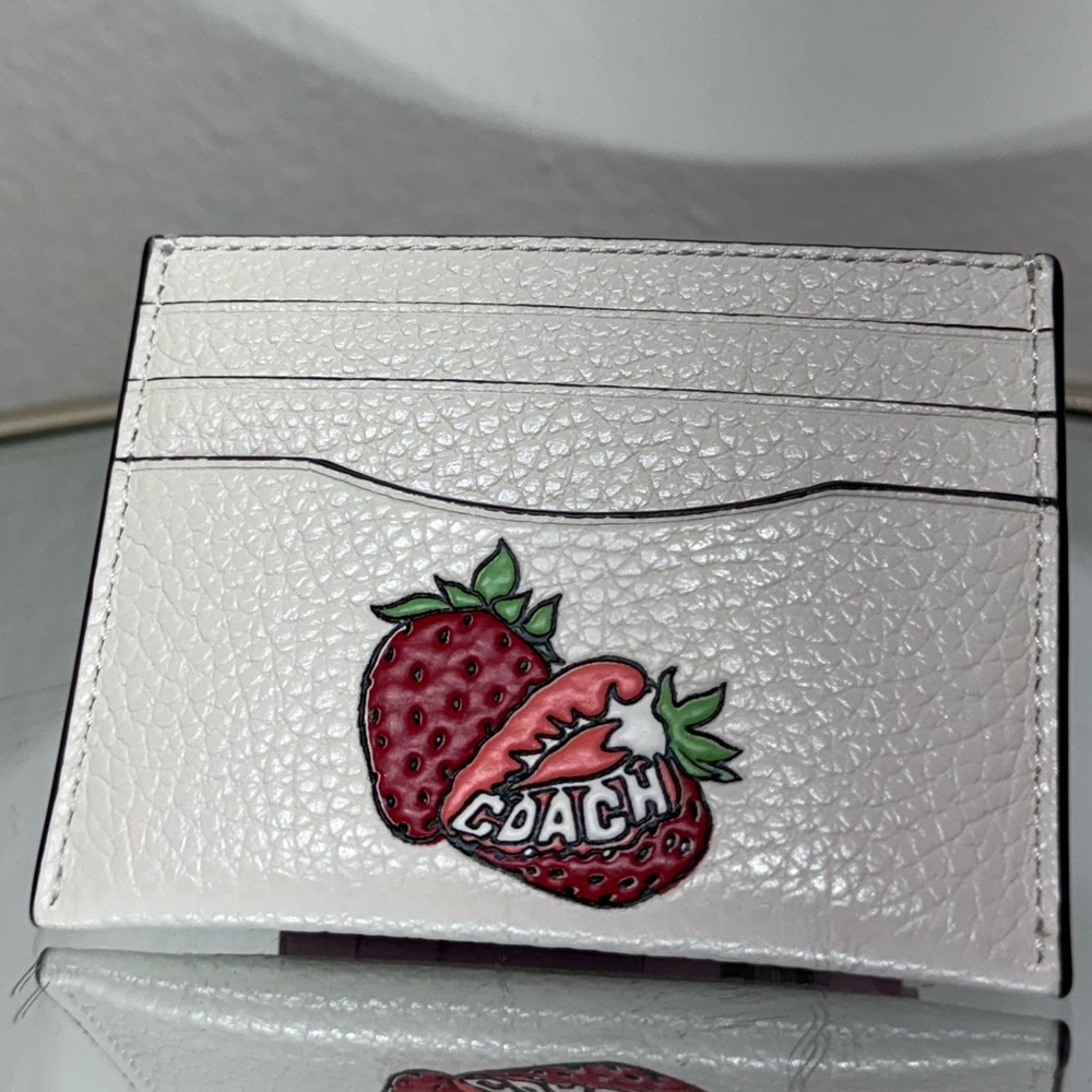 Coach Slim ID Card Case With Strawberry Print